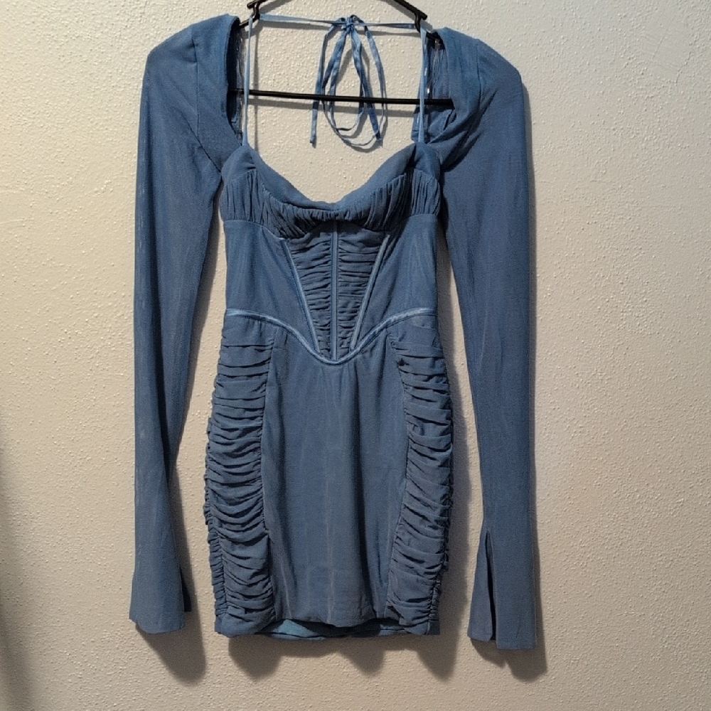 Oh Polly Gray Ruched Tie Front Blouse
